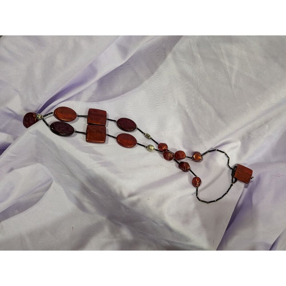 Oval & Rectangular Amber-Style Statement Necklace… - image 2